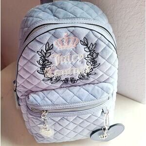 Juicy Couture Royal Moment‎ Mini Back pack Slate Blue Color NEW HTF Velour SOFT
